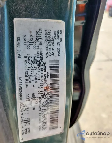 2001 Toyota 4Runner Sr5 из США, поврежденный, VIN JT3GN86R010187363